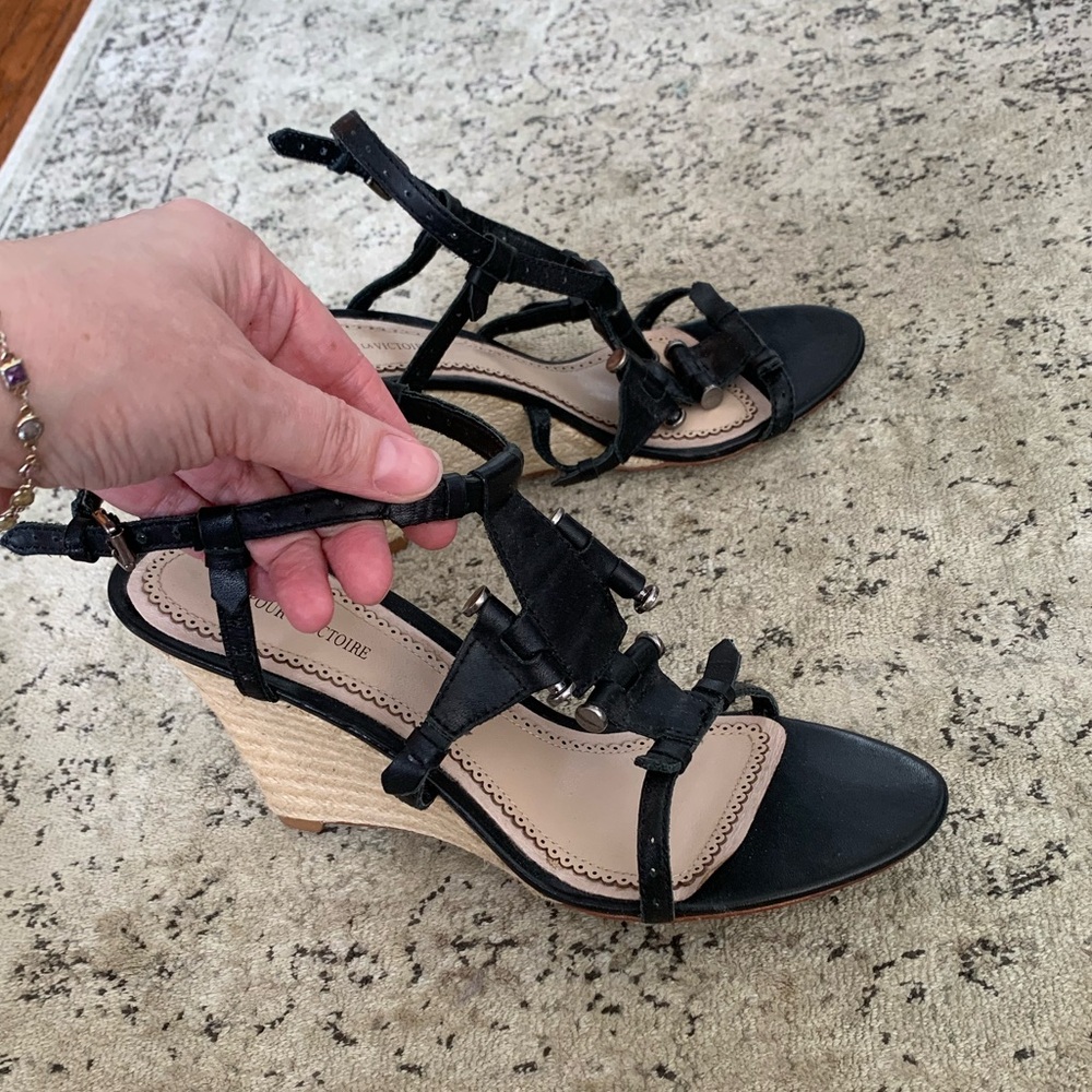 Black leather wedges